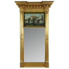 Used Federal Gilt Wood Mirror with Eglomise Tablet