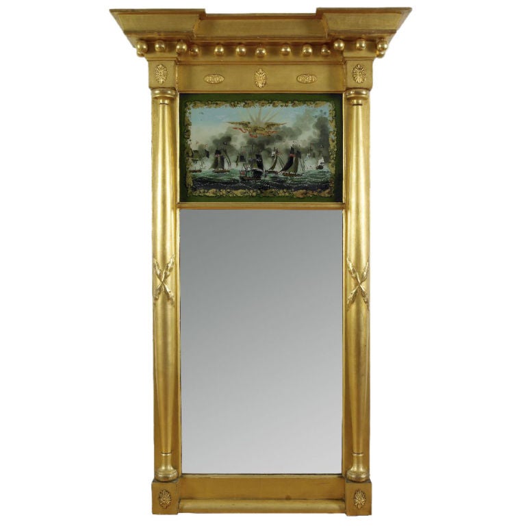 Federal Gilt Wood Mirror with Eglomise Tablet