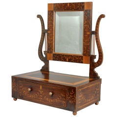 Antique Rare Inlaid Federal One-Drawer Shaving Mirror