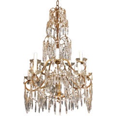 Antique Italian Gilt-Metal and Gilt-Wood Crystal Chandelier