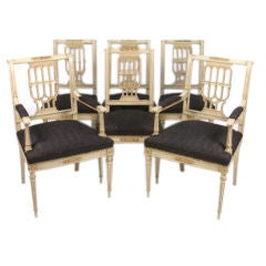 Set of 6 Maison Jansen Painted and Gilt Dining Chairs