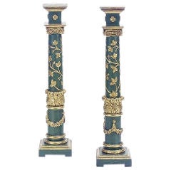 Pair of Green Painted and Parcel-Gilt Pedestals