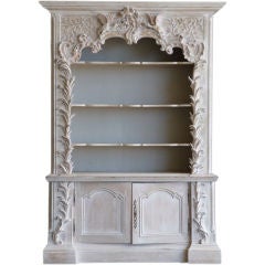 Antique Rococo Style Limed Wood Bookcase Cabinet