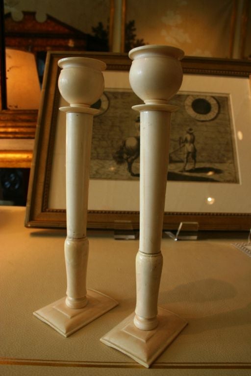 Mid-20th Century Pair of Art Deco Ivory Candlesticks