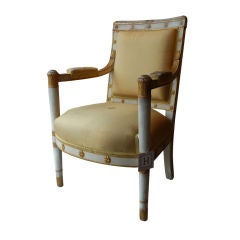 French Empire Style Painted & Parcel Gilt Fauteuil