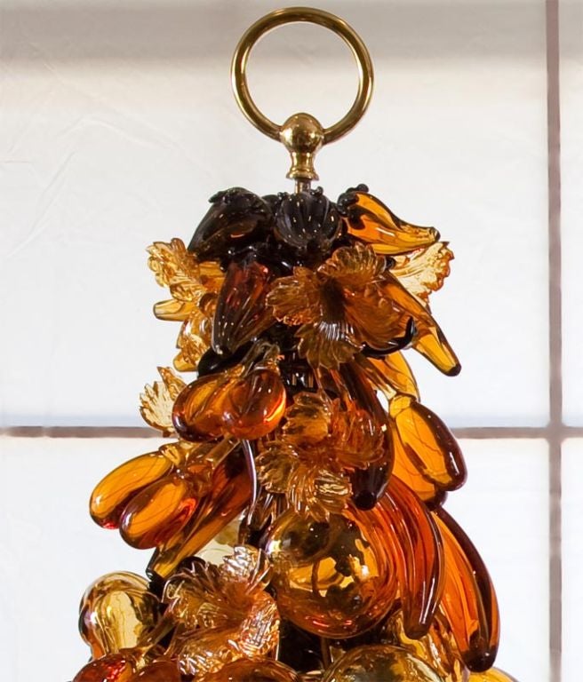Monumental Pair of Italian Brass & Glass Fruit Lamps
