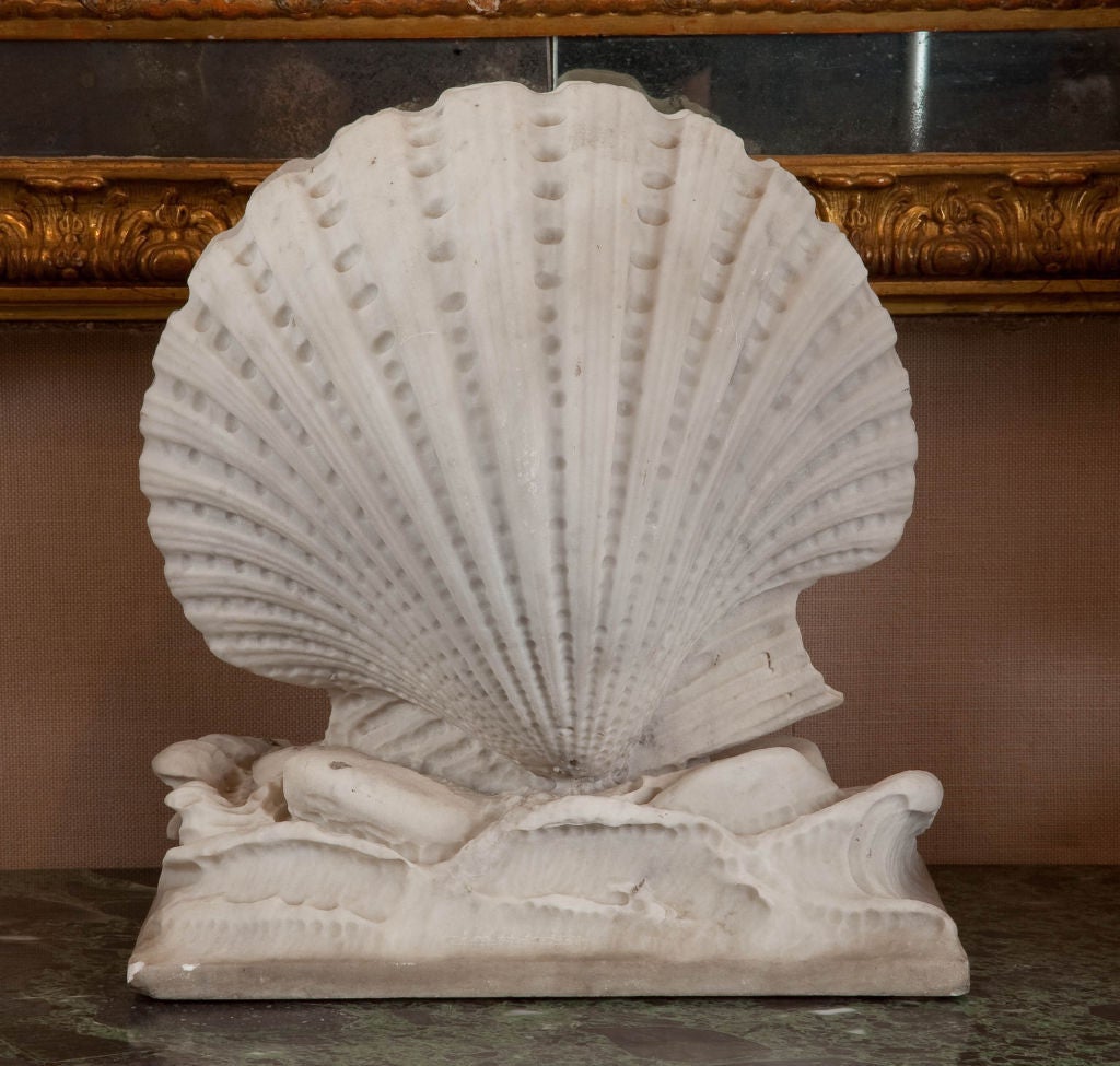 Italian Wonderful Carrara Marble Clam Shell Vase For Sale