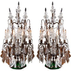 Antique Fabulous Pair of Crystal & Bronze Girandoles