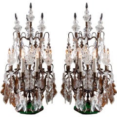 Fabulous Pair of Crystal & Bronze Girandoles