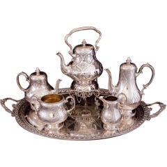 Handsome 5 Piece Moorish Style Silver Tea Service