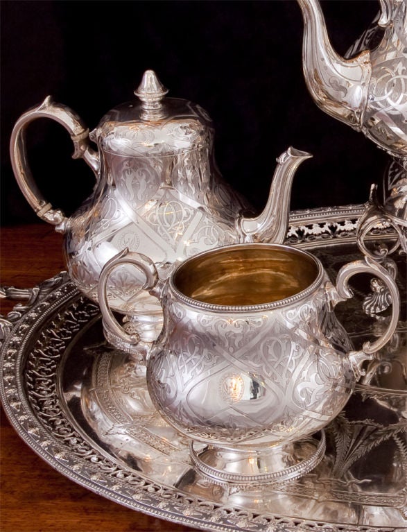 Handsome 5 Piece Moorish Style Silver Tea Service