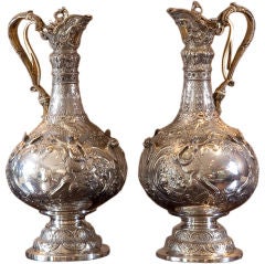 Wonderful Pair of Sterling Silver Claret Jugs