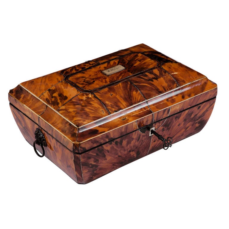 Exquisite French Tortoise Shell Sewing Box For Sale