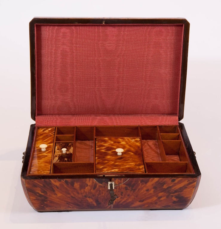 Exquisite French Tortoise Shell Sewing Box In Good Condition For Sale In Rancho Santa Fe, CA
