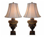 Antique Pair French Verde Marble Urn Lamps