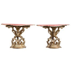 Antique Pair of Italian Gilt Wood Console Tables