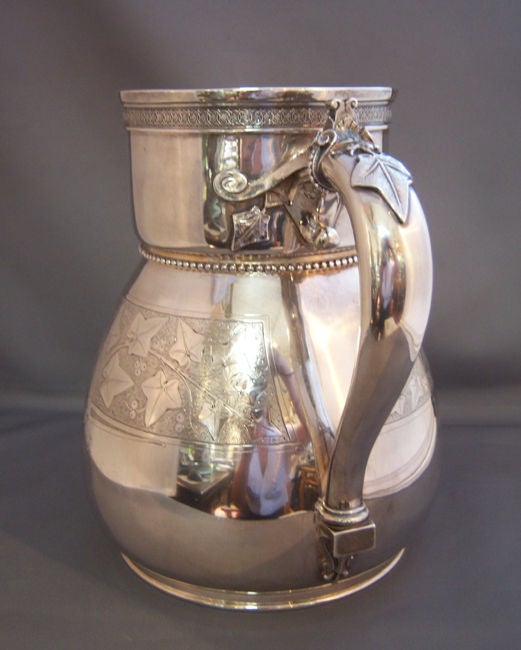 American Sterling Silver Tiffany Ivy Decorated Water Pitcher For Sale