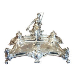 Exquisite Silver on Bronze Art Nouveau Ink Stand