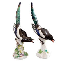 Antique Fabulous Pair of Meissen Magpies
