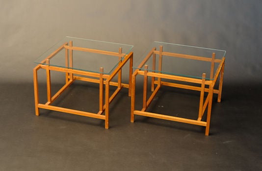 A pair of teak side table's by Henning Norgarrd for Komfort.  Wonderful joint work and a great form.