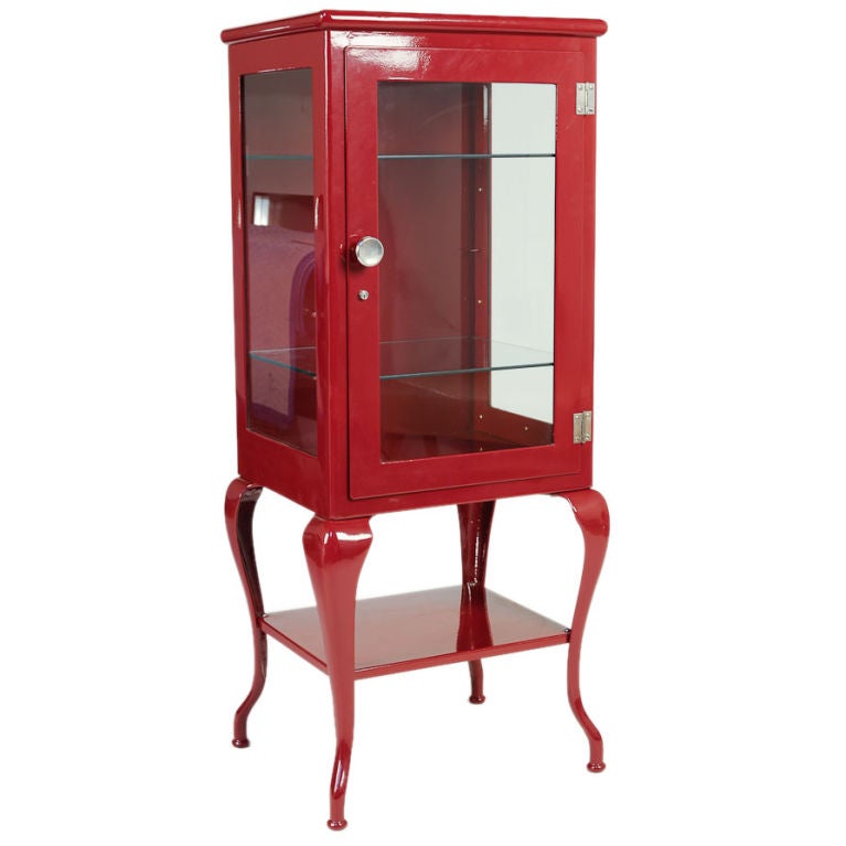 Vintage Steel Medical Cabinet with Cabriolet Legs