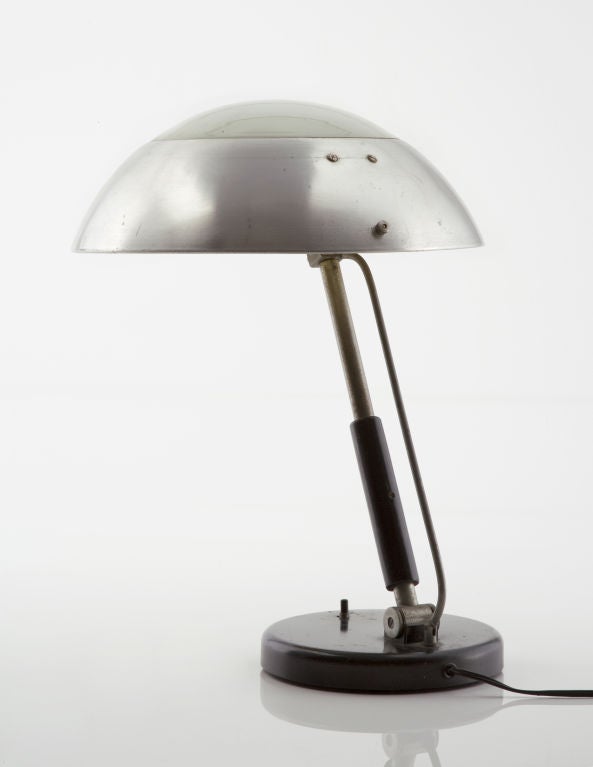 Adjustable aluminum table lamp. Designed by Karl Trabert for Schanzenbach & Co., Germany, 1933.