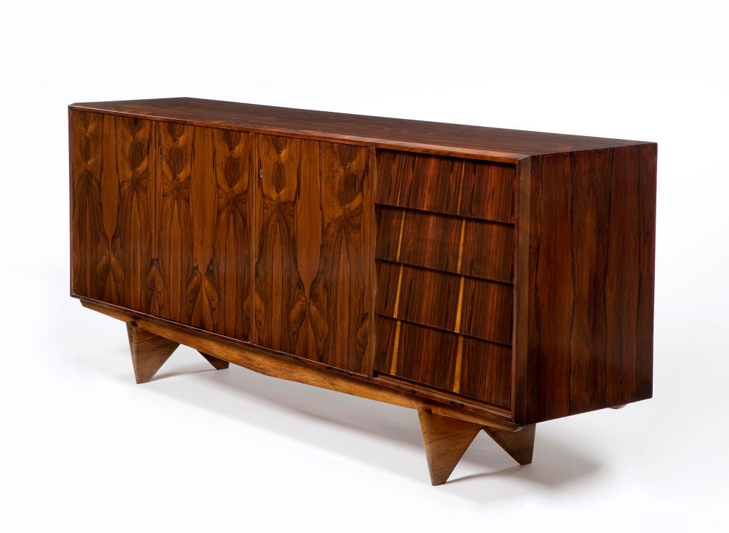 Credenza with three doors and four drawers in jacaranda. Designed by Martin Eisler for Forma, Brazil.