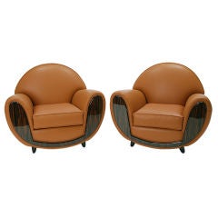 Vintage Pair of Art Deco club chairs in the manner of Ruhlmann