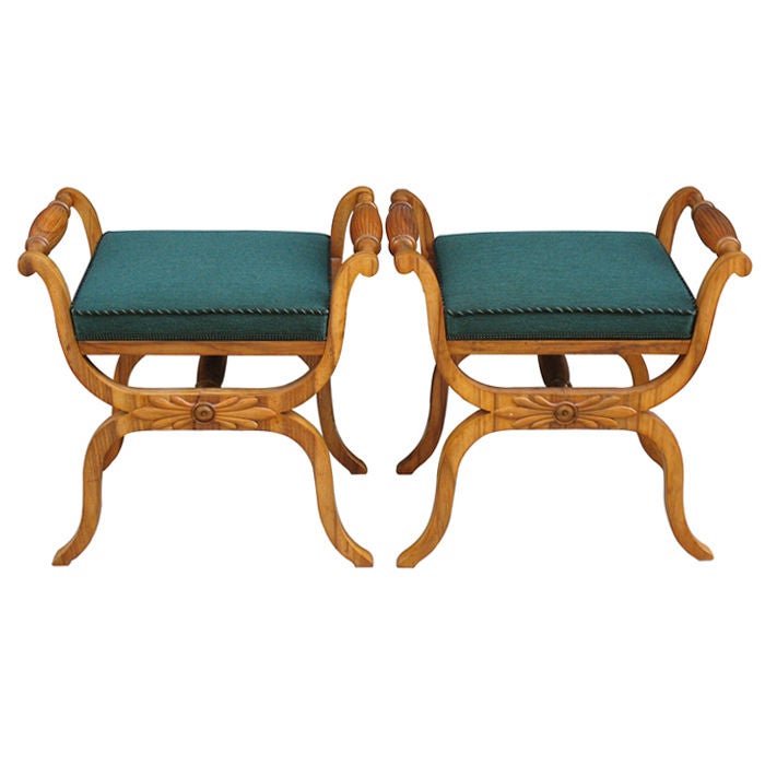Pair of Biedermeier stools attributed to Anton Bembe For Sale