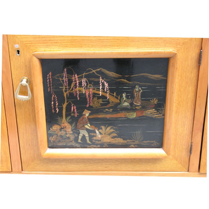 This Italian Art Moderne credenza (Dassi, Fabbrica di mobili Lissone, Milan ?) verifies that imitations of 17th Century Chinese art (quite common in Europe in the 18th and 19th Centuries) have extended into 20th Century Italian arts. Doors with