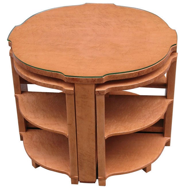 This rare French Art Deco nest of tables is comparable in overall design to one by Paul Dupre-Lafon (1900-1971) as illustrated on page 94 P. Kjellberg 