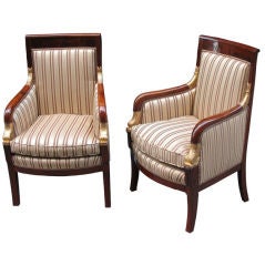 Pair of Exemplary French Empire Club Chairs