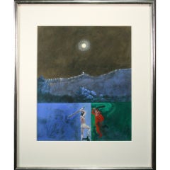 Paul Wonner Artwork in Casein and Pencil, 1973