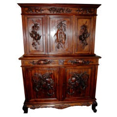 1900's Crab, Lobster, Quail  Brazilian Rosewood Cabinet