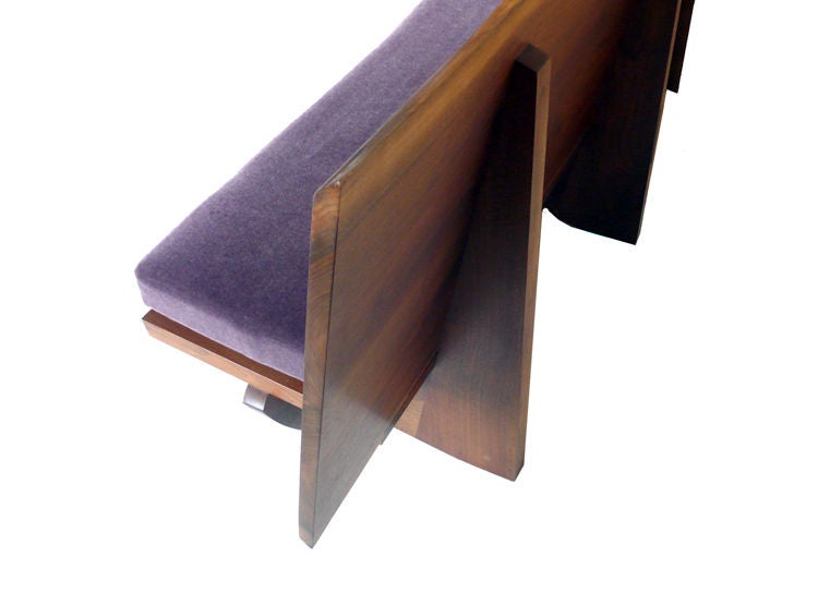 Custom Sofa by Mira Nakashima designed for the Ultimo Showroom, Dallas Texas. Constructed of American Black Walnut with the Original Mohair Upholstery, Excellent Condition