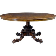 19th Century inlaid walnut oval table circa 1860