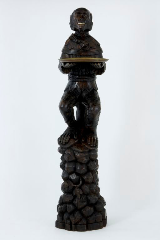 19th Century carved wood monkey holding a tray circa 1840