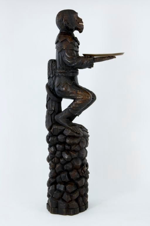 19th Century carved wood monkey holding a tray 1
