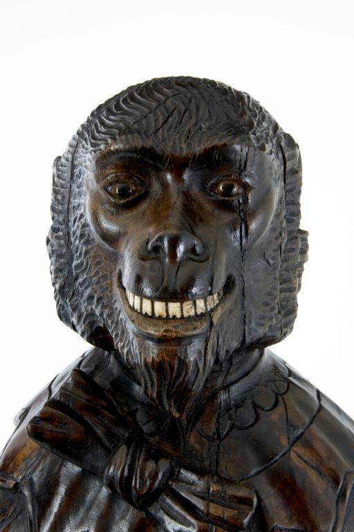 19th Century carved wood monkey holding a tray 2