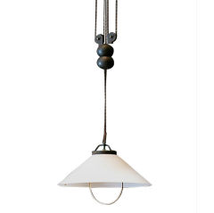 Unique Pulley Lamp with Milk Glass Shade