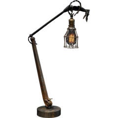 Cage Light Desk Lamp With Articulated Metal Hand