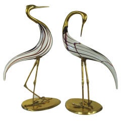 Pair Vintage Murano Glass & Brass Birds