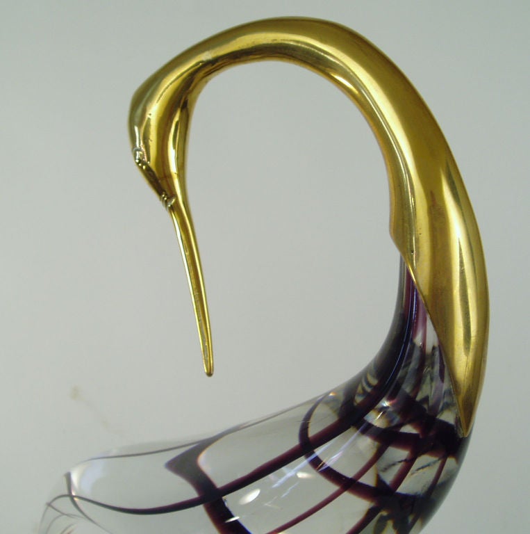 Pair Vintage Murano Glass & Brass Birds 1