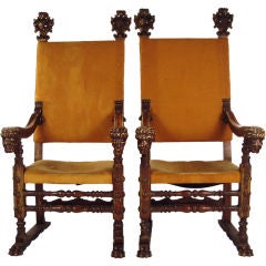 Antique Pair 19th century Italian carved throne chairs