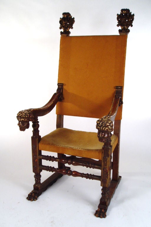 Pair 19th century Italian carved throne chairs
