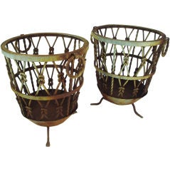 Pair Iron Basketweave Urns