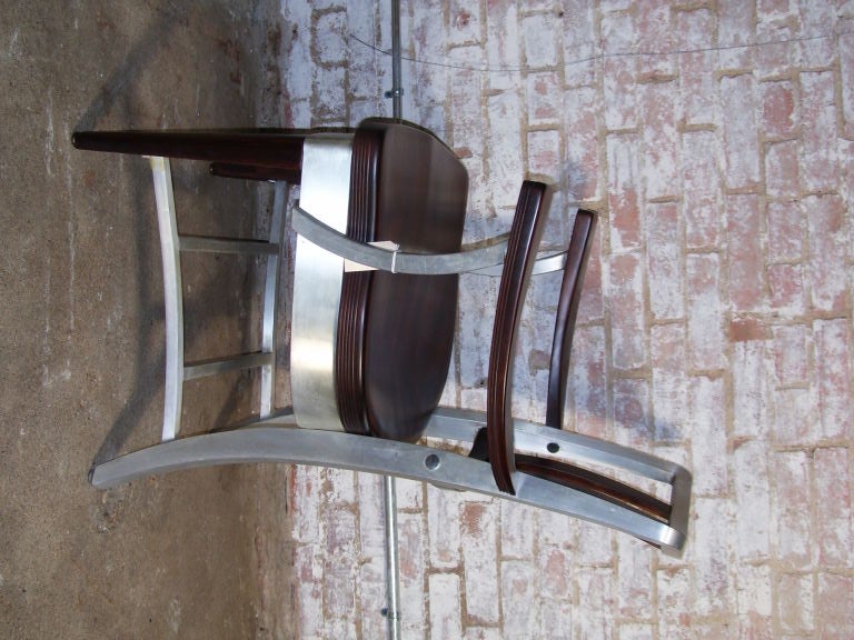 Nicely restored Shaw Walker wood and aluminum office chair.