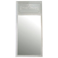 Antique French Trumeau Mirror, gray & white with garlands & bows
