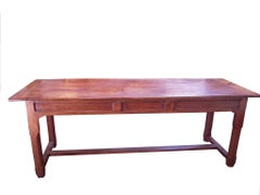 19th C Cherry Wood Harvest Table with  2 drawers.