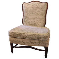 1940s Chair with custom handwritten gold silk screened fabric